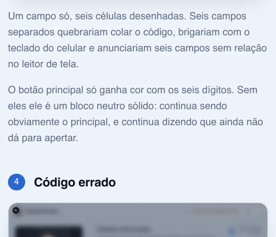 As notas da fase 3, explicando por que é um campo só com seis células desenhadas, e não seis campos separados.