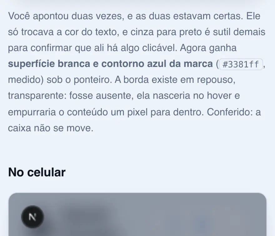 A nota sobre o hover que faltava, com a observação de Daniel e a cor da marca medida no fim.
